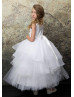 Beaded White Lace Tulle Layered Flower Girl Dress